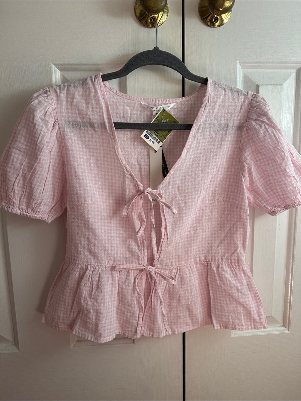 Live 4 Truth Pink Gingham Tie-Front Peplum Blouse